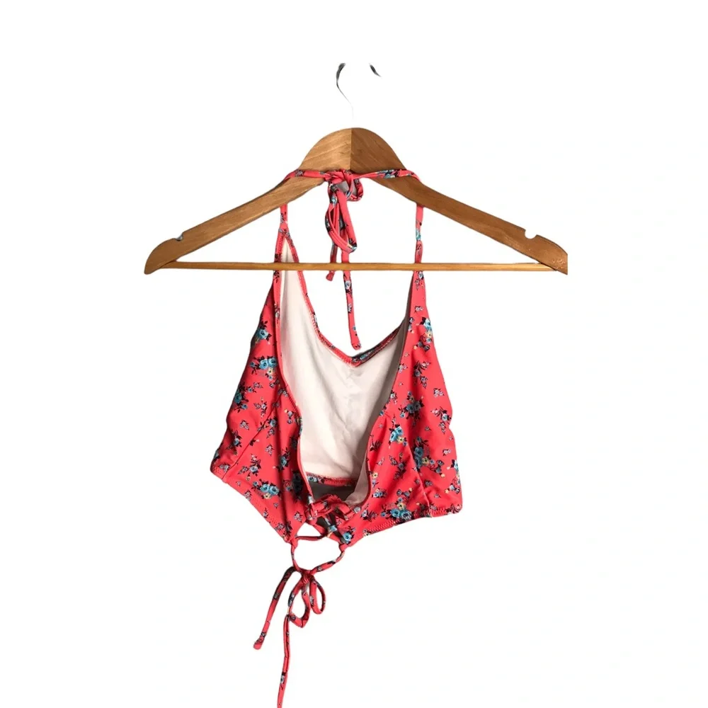 Cupshe | Pink Floral Tankini Bikini Top lace Up back halter tie bikini top • - Picture 5 of 7